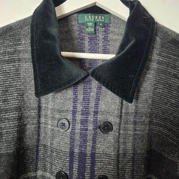 Lauren Ralph Lauren Size XL Double Breasted Lambs Wool Blazer Velvet Collar Gray - Picture 4 of 8